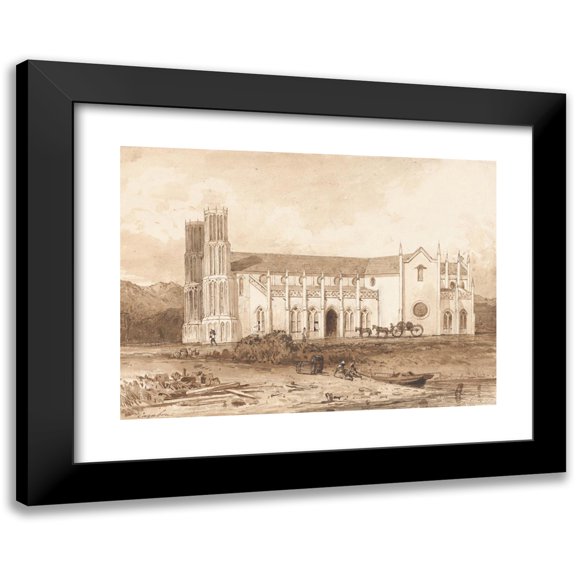 Michel Jean Cazabon 14x11 Black Modern Framed Museum Art Print Titled - Catholic Church
