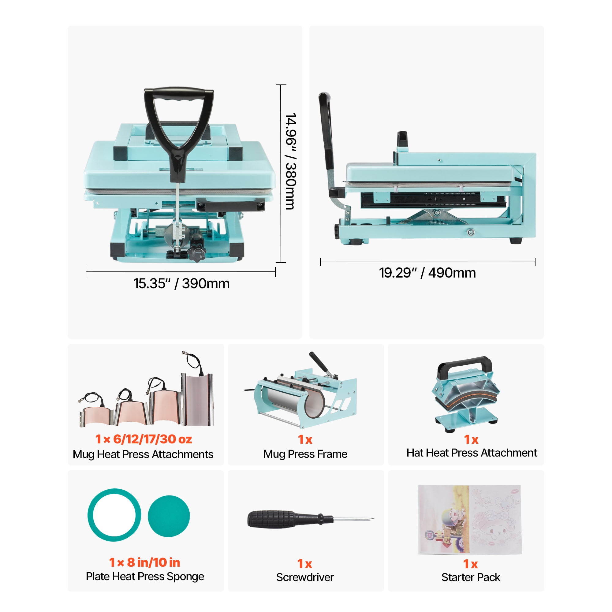 KFFKFF 15 x 15 Inch Heat Press Machine, 8-in-1 Multifunctional Design, Quick and Uniform Heating, Innovative Patented Structure, User-Friendly Controls, Sublimation Machine for T-shirts, Tumblers