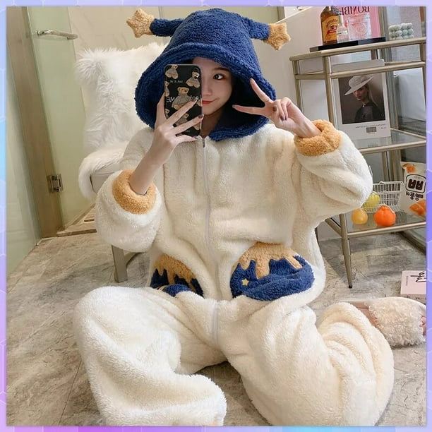 Mono de lana de dibujos animados para mujer ropa de dormir de terciopelo de talla grande pijama calido para adultos mono de invierno Walmart en linea
