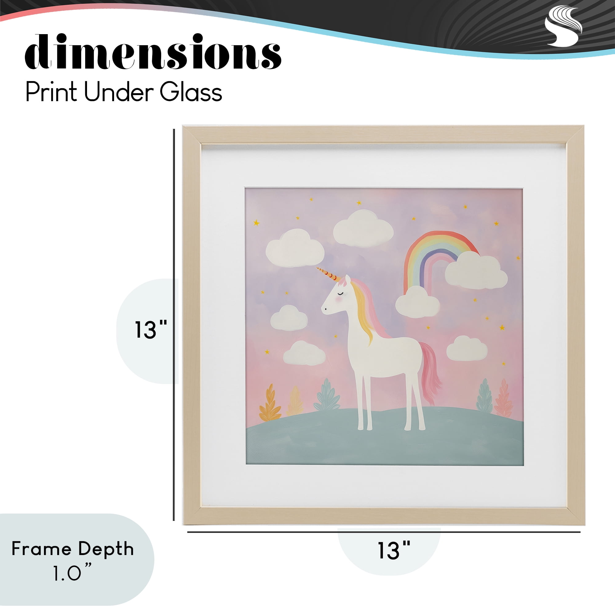 Stupell Industries Mystical Unicorn with Rainbow & Clouds Birch Framed Print Under Glass, design by Lazar Studio