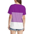 thumbnail image 5 of Olyvenn Womens T Shirts Short Sleeve Pleated Dressy Casual Scooped Neck Summer Button Tops Color Block Striped Blouses Purple S, 5 of 7