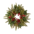 thumbnail image 2 of Pre-Lit Norfolk Pine Christmas Wreath 16 Inch Artificial Christmas Wreaths for Front Door Christmas Wreath with Red Berry Decor for Window Door Outdoor Indoor Holiday Decor, 2 of 5
