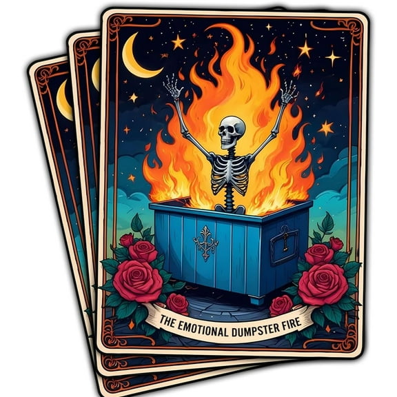 The Emotional Dumpster Fire Tarot Sticker, This Little Light of Mine Dumpster Fire Sticker, Emotional Support Funny Gifts - Stickers for Laptop Water Bottle Phone Car Window Helmet 3" (3x3inch)