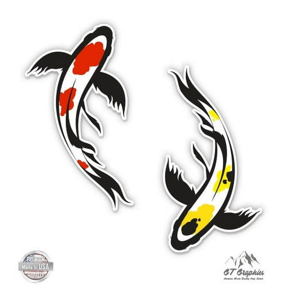 Koi Fish set of 2 - 2" each Vinyl Stickers - For Car Laptop I-Pad Phone Helmet Hard Hat - Waterproof Decals