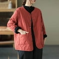 thumbnail image 4 of Women's Solid Color Round Neck Metal Button Plus Size Lightweight Coat Jacket Outerwear For Cold Weather, 4 of 4