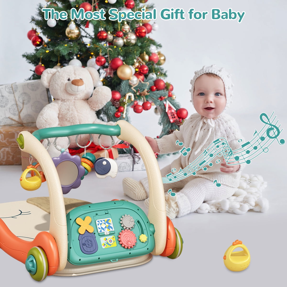 Fisca 3 in 1 Baby Gym Play Mat, Baby Activity Play Mat with Play Piano, Baby Play Gym with 5 Learning Sensory, Baby Learning Walkers & Tummy Time Mat for for 0-24 Months Infant