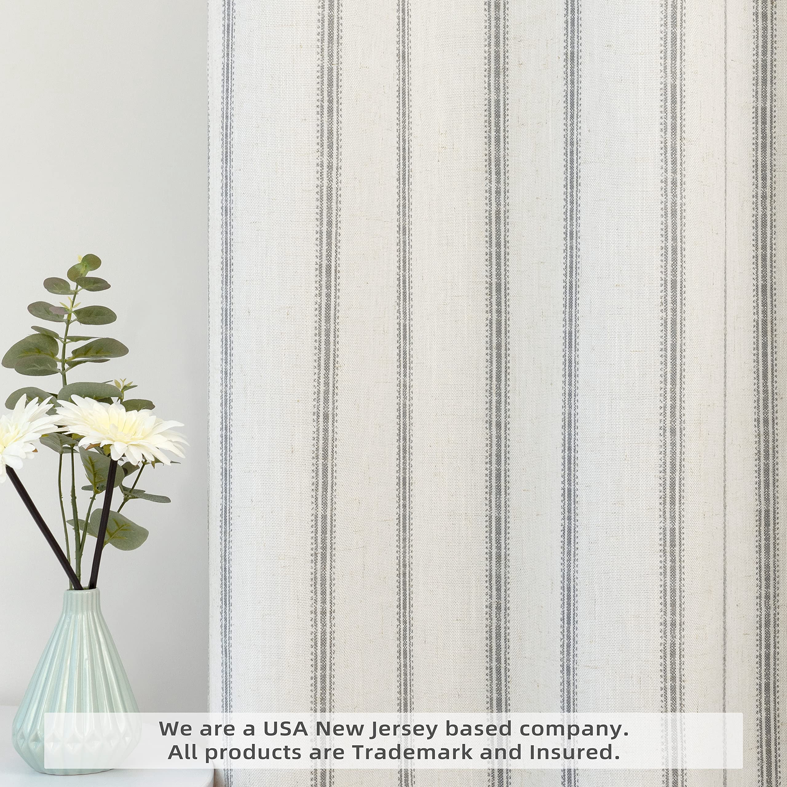 DriftAway Farmhouse Linen Blend Blackout Curtains 84 Inches Long for Bedroom Vertical Striped Printed Drapes Thermal Insulated Grommet Lined Window Treatments for Living Room 2 Panels W52 x L84 Grey
