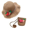 thumbnail image 1 of Conjunto de sombrero de paja y bolso de paja con protección solar para niños con circunferencia de la cabeza de 50-54 cm, linda decoración de fresa, sombrero para el sol de veranoCaqui, 1 of 5