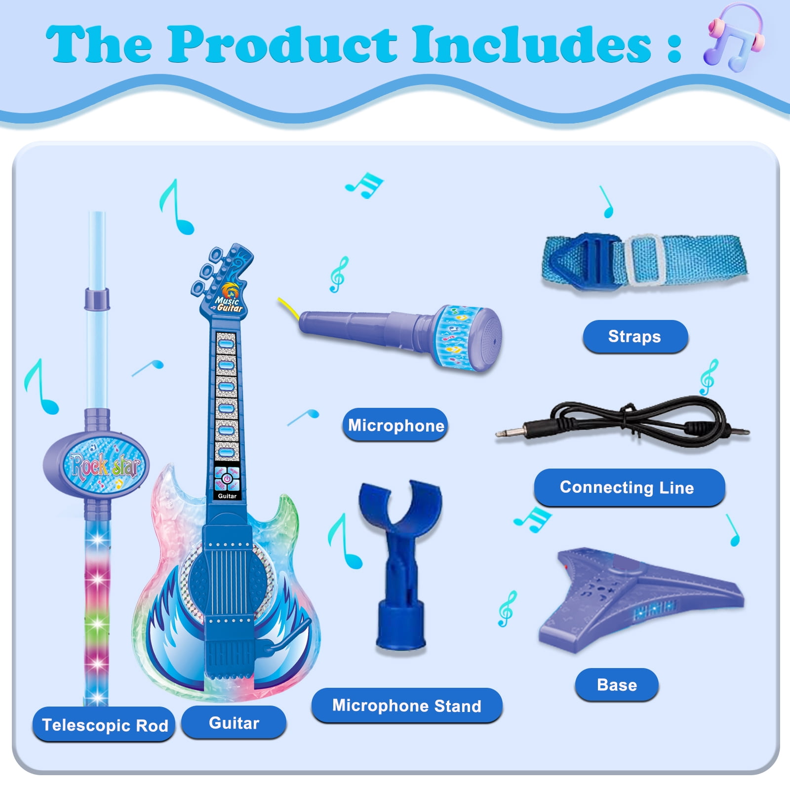 LINXUXIE Guitar for Kids, Guitar & Microphone Set for Toddler, Karaoke Toy Gift for Boys & Girls