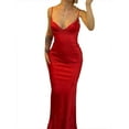 thumbnail image 4 of Coduop Women's Satin Spaghetti Strap Bodycon Long Dress Sleeveless Deep V Neck Evening Party Dress, 4 of 7