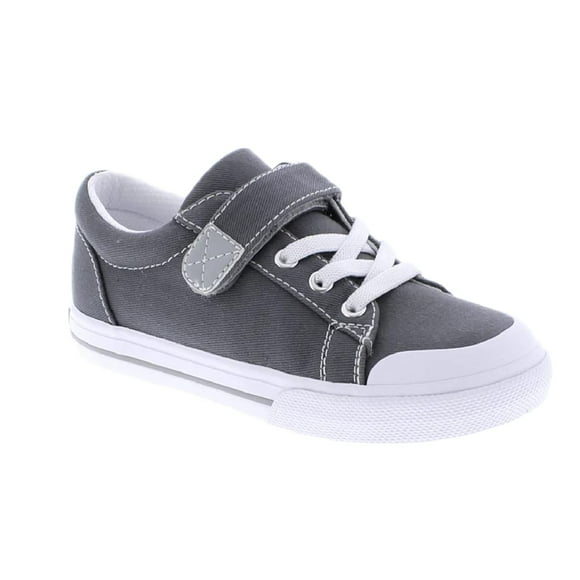 FOOTMATES Jordan Strap Canvas Flats Boys and Girls Shoes - Tennis Sneakers with Wide Toe Box, Custom-Fit Insoles, Vulcanized Outsoles - Gray, 13 Little Kid (4-8 Years)