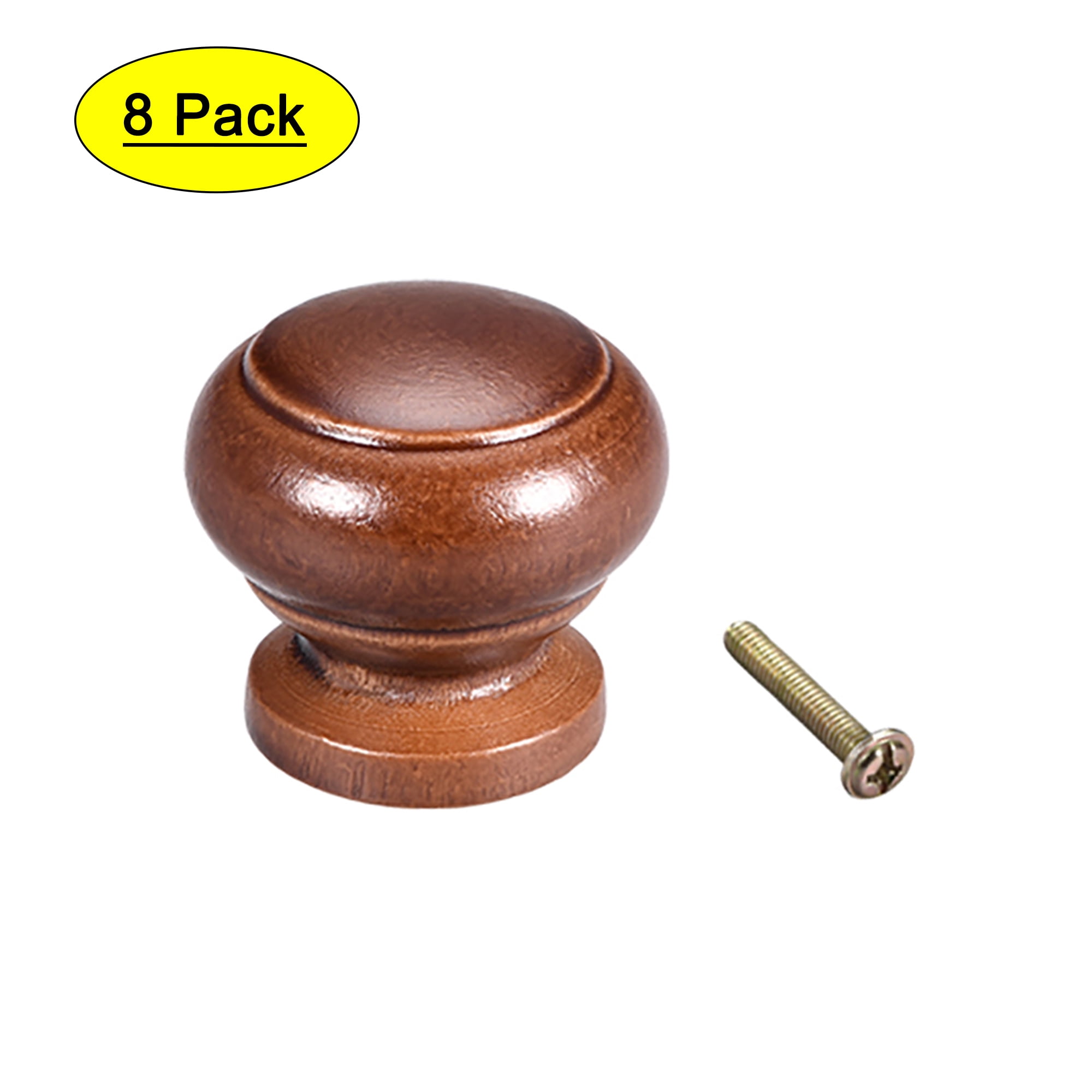 27mm Dia Cabinet Round Pull Knobs Bedroom Dark Red Wood 8Pack