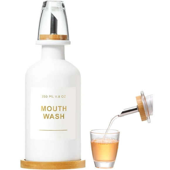 Dispensador de enjuague bucal BONLONG 350 ml con bambú y acero inoxidable