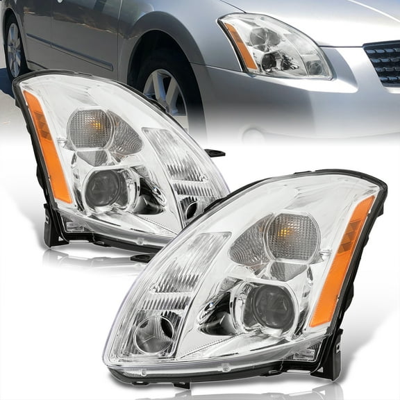 AJP Distributors Chrome Housing Clear Lens Amber Reflector Signal Factory Style Projector Headlights Driving Lights Lamps Assembly Pair Compatible/Replacement For Nissan Maxima 2004 2005 2006 04 05 06