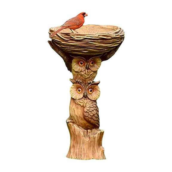 Resin Bird Bath Bowl Outdoor - Bird Bath Bowl, Woodland Tree Stump Design Pedestal Birdbath for Garden, Patio & Lawn, Decorative Water Bowl for Wild Birds & Hummingbirds
