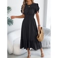 thumbnail image 5 of Women A Line Long Dress Short Ruffle Sleeve Casual Daily Wear Slim Fit Solid Color Round Neck S XL, 5 of 7