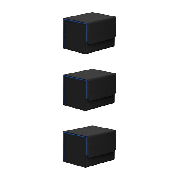 Bewildely Caja de almacenamiento de cubierta de tarjeta coleccionable con organizador de tapa Protector de caja de juego Organización de contenedor Azul negro 3piezas Bewildely CBP255150