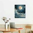 thumbnail image 3 of ONETECH  Wall Art Canvas Prints Moon Sea Ocean Landscape Full Moon in Cloud Pictures Paintings Stretched and Framed for Living Room Bedroom  Office Artwork, 3 of 5