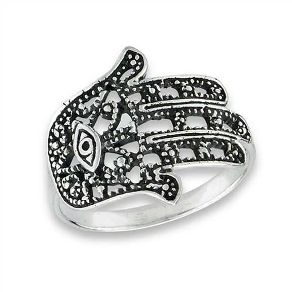 Oxidized Hand of God Evil Eye Hamsa Ring Sterling Silver Filigree Band 925 Jewelry Female Size 6
