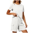 thumbnail image 6 of Mifsaly Cotton Sets for Women 2 Piece Summer Short Sleeve Crewneck T-Shirt and High Waisted Cargo Shorts with Pockets Matching Lounge Outfits White,XL, 6 of 6