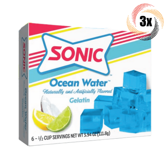 3x Packs Sonic Ocean Water Flavor Gelatin | 6 Servings Per Pack | 3.94oz