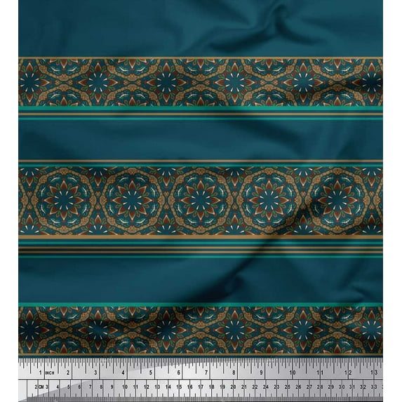 Soimoi Polyester Crepe Fabric Stripe & Mandala Kaleidoscope Fabric Prints by Yard 42 Inch Wide