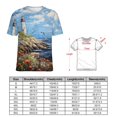 thumbnail image 2 of Lighthouse Sunrise Coast Scenery Pale Blue Tan Women's Short Sleeve T-Shirt Crew Neck Casual Summer Trendy Loose Fit Tops, 2 of 6