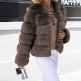 thumbnail image 3 of Yigetop Fur Coats for Women European and American Wool Imitation Jacket Women's Short Long Sleeve Faux Leather Coat Faux Fur Jacket Women Coffee S, 3 of 7