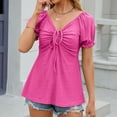 thumbnail image 3 of Mittory Women's Puff Short Sleeve Drawstring Sweetheart Neck Peplum Tee Eyelet Embroidery T Shirt Tops, 3 of 5
