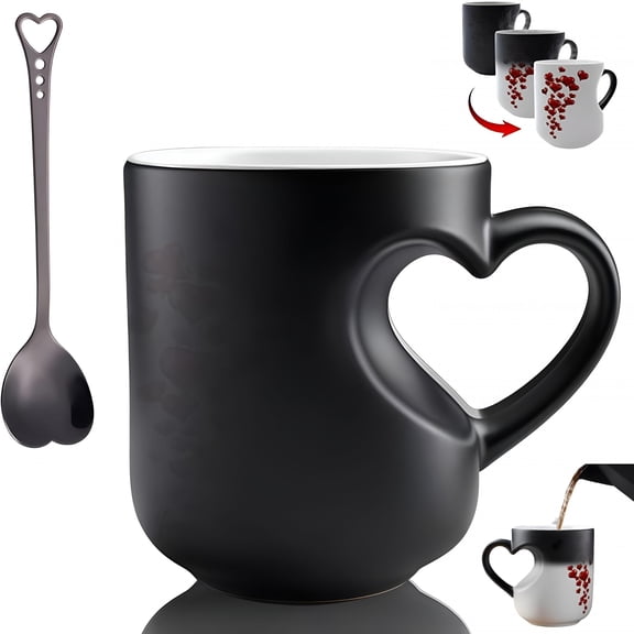 BPPEG Heart-Shaped Color Changing Magic Ceramic Mug,Heart Shaped Color Changing Mugs with Handle that Reveals Surprise Design