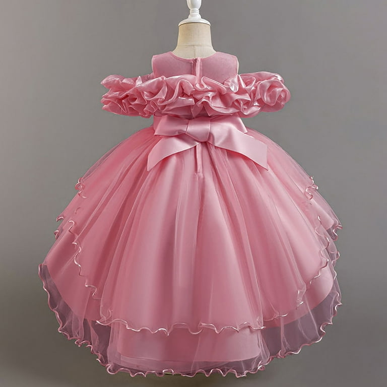 open lace back dress 2Bunnies Girls' 3T-9yr Lace Pom Pom Trim Girl Dress – 2BUNNIES main image 1