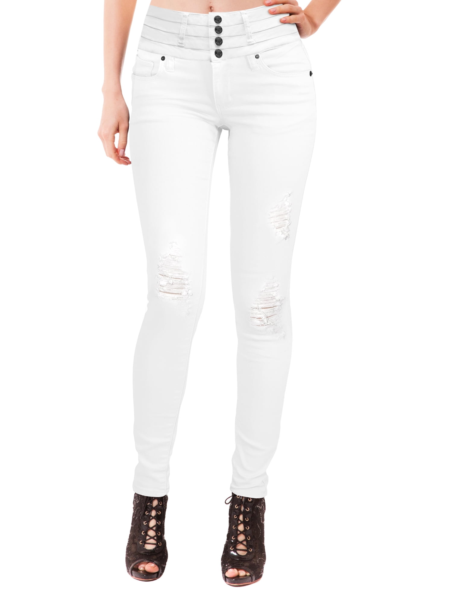 white ripped stretch jeans