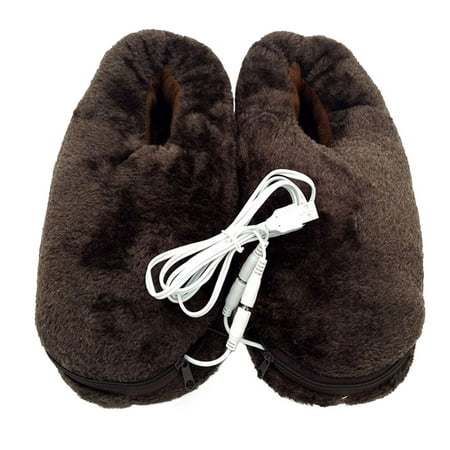 

NUOLUX 1 Pair of Warm Keeping Plush USB Heating Slippers Electric Heated Up Shoes Winter Shoes (Coffee)