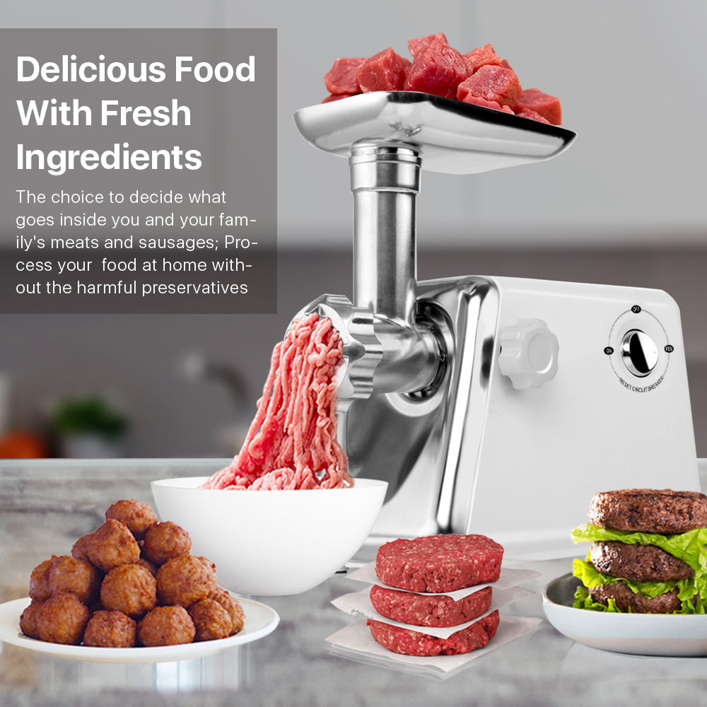 Twinzee Electric Meat Grinder and Sausage Stuffer for Ground Meat (Black) -  Food Processor, Meat Grinder with 3 Metal Blades and 3 Sausage Attachments  - Meat Grinder For Home Use 
