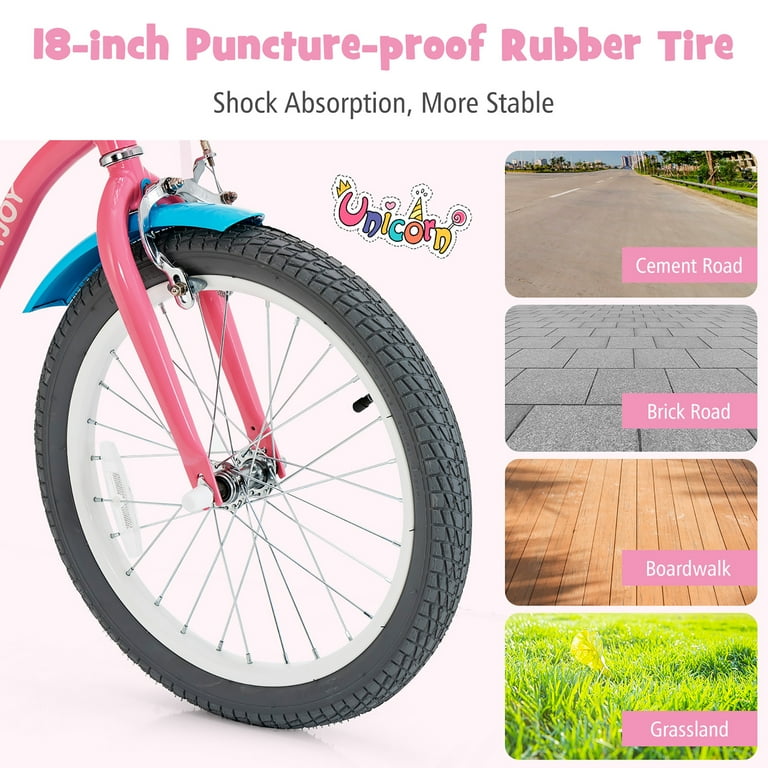 Honeyjoy Children s Bike 18 Inches with Training Wheels Basket for Boys Girls Age 5 9 Years Walmart