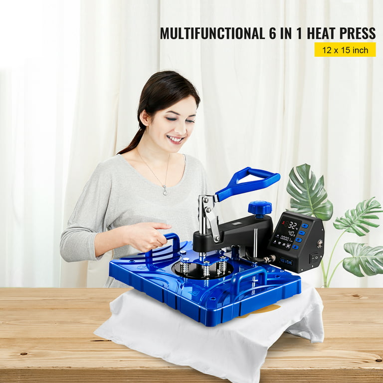 VEVOR Heat Press Machine 15 x 15 inch 8 in 1 Heat Press 800W Sublimation Machine 360A Rotation Swing Away 8 in 1 Shirt Printing Machine Dual-Tube