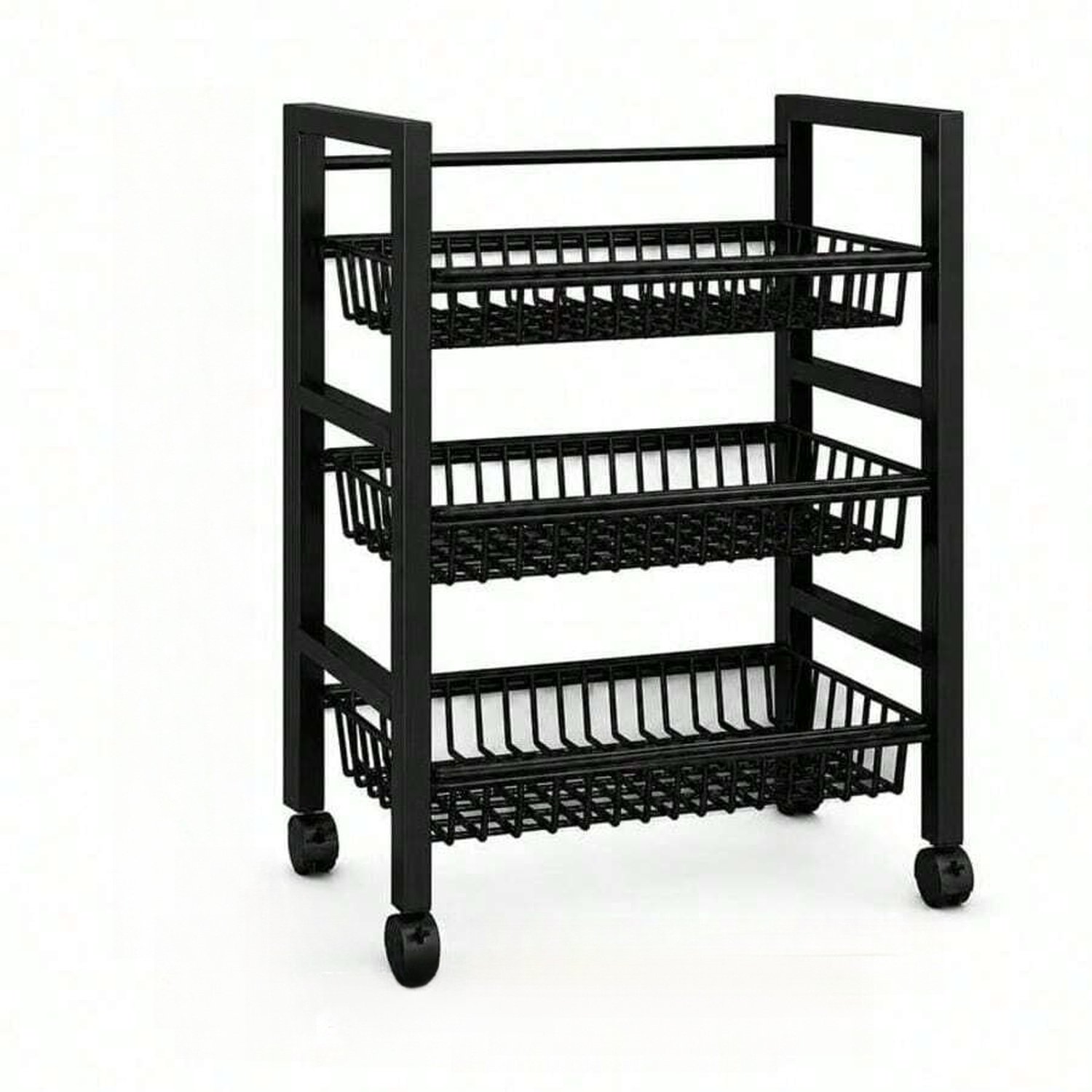 HRWGMUKVBG 1pc Mobile Storage Rack Adjustable 3-Tier Kitchen Shelving Unit Kitchen Storage Organizer Wheeled Metal Shelf Suitable for Garage Pantry Bathroom and Closet