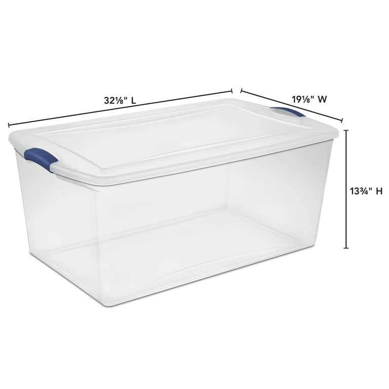 Sterilite 105 Qt. Clear Plastic Latching Box, Blue Latches with Clear Lid