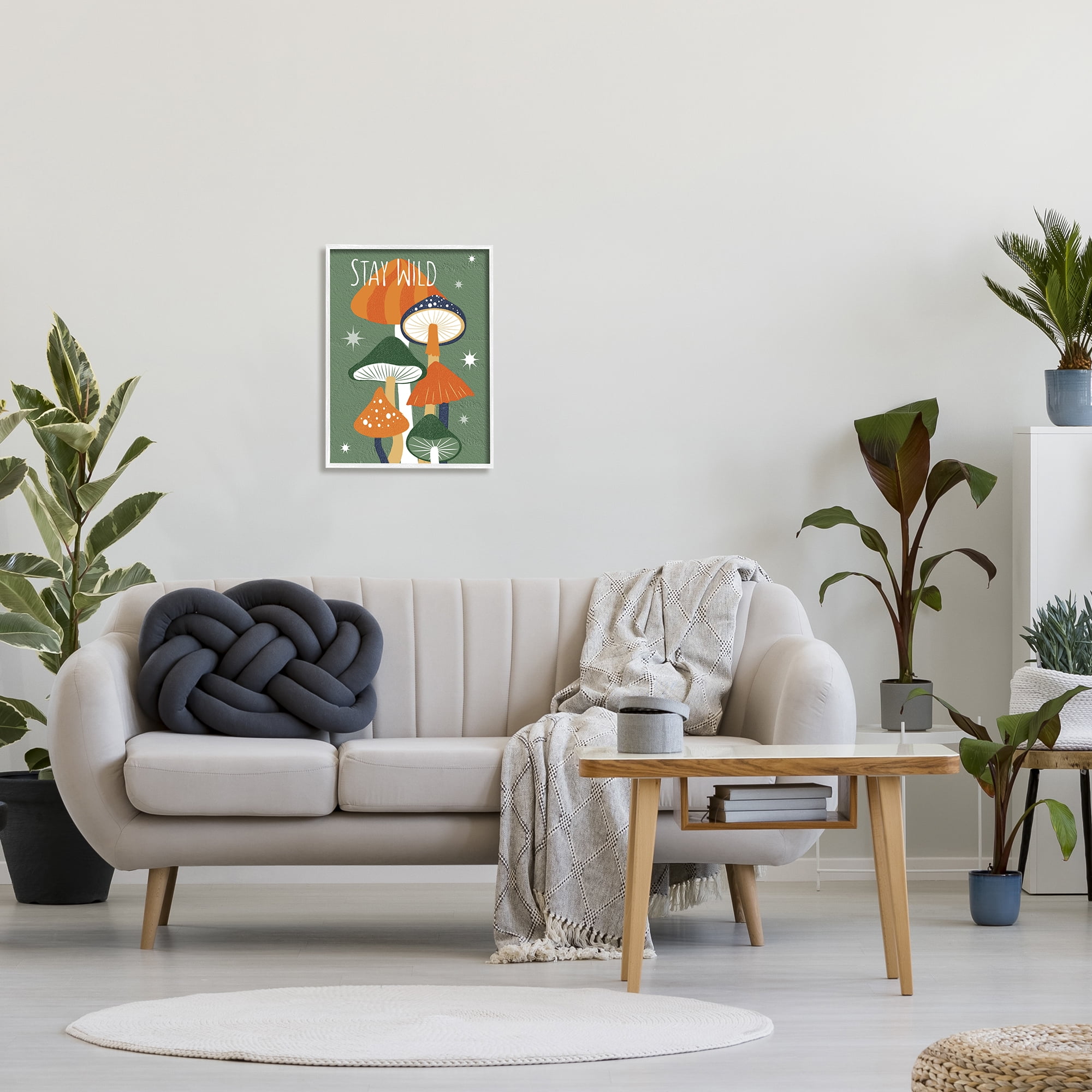 Stupell Industries Stay Wild Mushrooms Pattern Botanical & Floral Painting White Framed Art Print Wall Art, 16 x 20