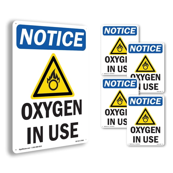 Oxygen In Use OSHA Notice Aluminum Sign 10 Inch x 7 Inch - 5 Pack
