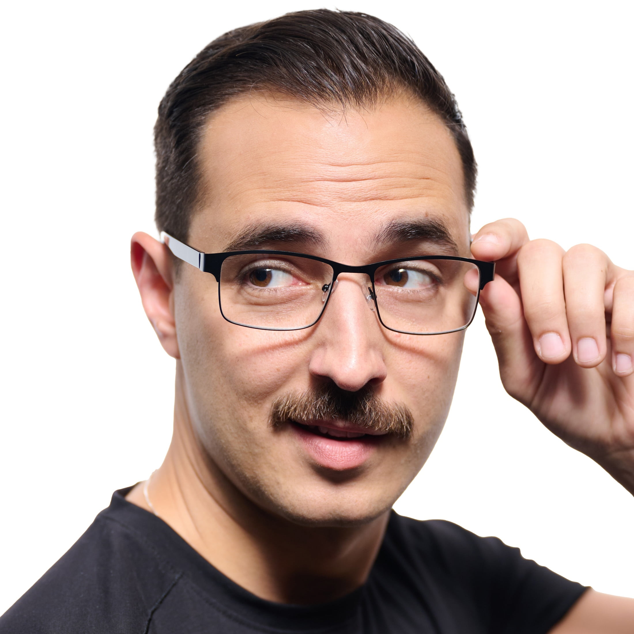 M+ Mens Rectangular Flat Metal Reading Glasses 1.25 Ash in Classic Matte Black