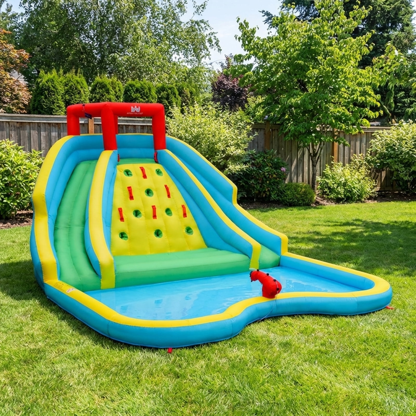 Redsmile Inflatable Water Park Bounce House with Double Slide and Climbing Wall with 735W Blower - Multicolor