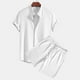 thumbnail image 2 of Conjunto de Pantalones Cortos Casuales de los Hombres, Moda de Color Sólido Manga Corta Solapa Superior Y Inferior para la Playa Y la Fiesta, Vestido de Verano de Poliéster Suave, 2 of 9