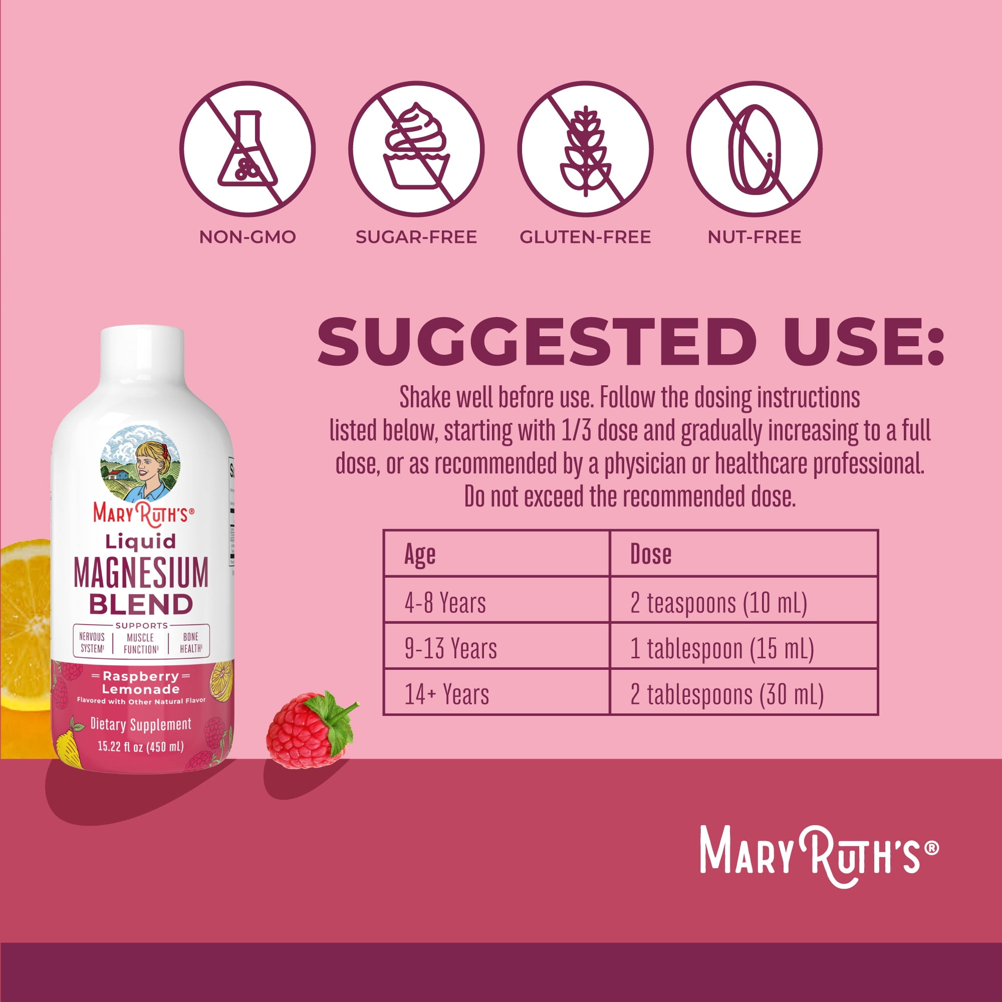 MaryRuth's Organics Liquid Magnesium Blend, Raspberry Lemonade, Energy Support, 15 fl oz