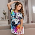thumbnail image 3 of Kdxio Chemise de Nuit Femme Imprimé Loup Coloré Manches Courtes Décontractée Ample Confortable, 3 of 6
