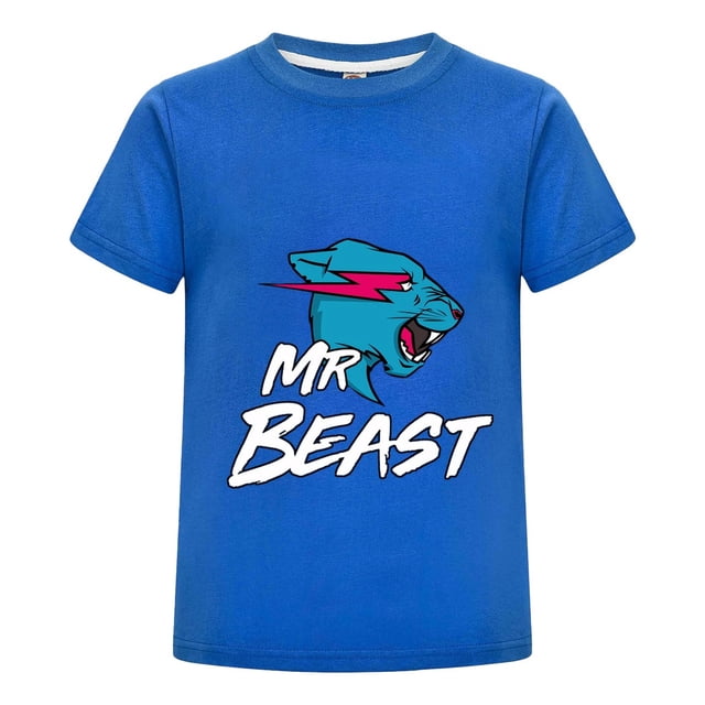 Camiseta MrBeast Niños Verano Estampado Pantera Azul Ropa Casual Algodón Playera Moderna Regalo Niño Niña Fan Diario Juvenil