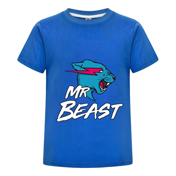Camiseta MrBeast Niños Verano Estampado Pantera Azul Ropa Casual Algodón Playera Moderna Regalo Niño Niña Fan Diario Juvenil