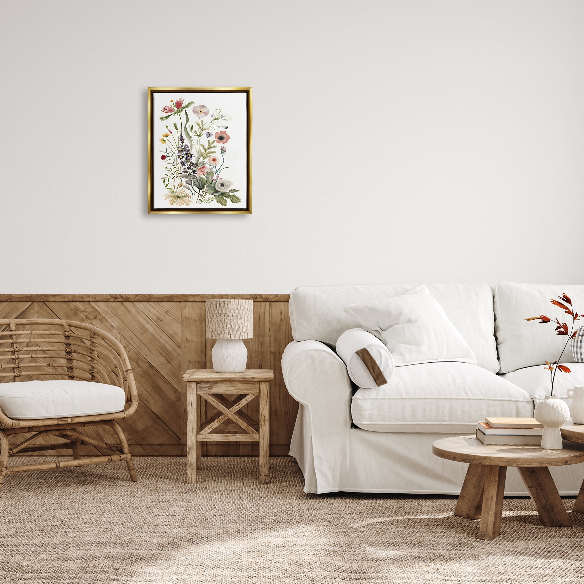Stupell Industries Subtle Wildflower Blooms Botanical & Floral Painting Gold Floater Framed Canvas Art Print Wall Art, 17 x 21