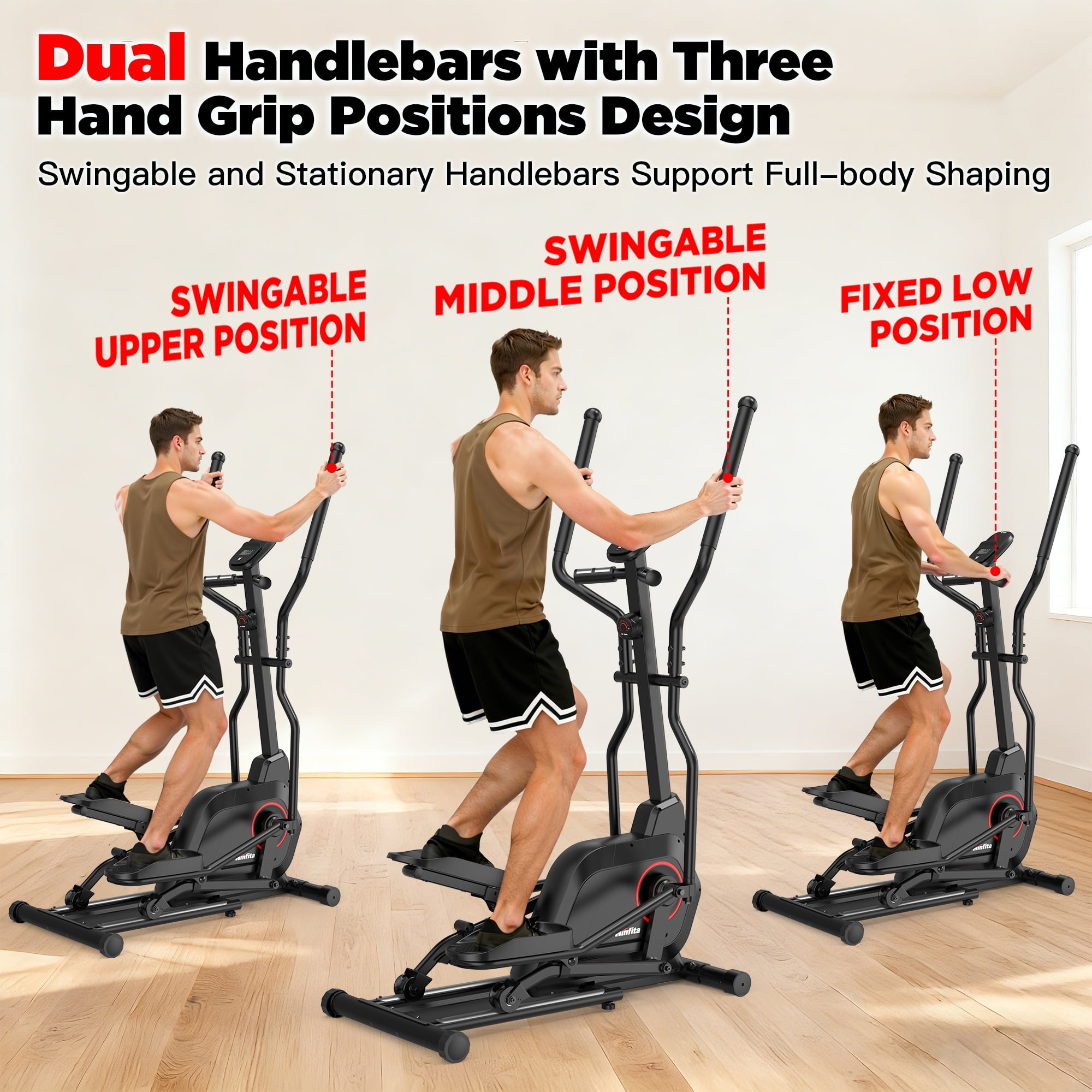 Elliptical Machine, Total Body Fitness Cross Trainer for Home Use, Cardio Workout Training Elliptical Trainers with Hyper-Quiet Electromagnetic Front Driving System, 18IN Stride, 14 Resistance Levels