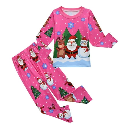 

TOOYOU Girls Outfits Sets Kids Christmas Pajamas Long Sleeve Matching Holiday Xmas Jammies Fall Winter Clothes Pink 3-4 Years